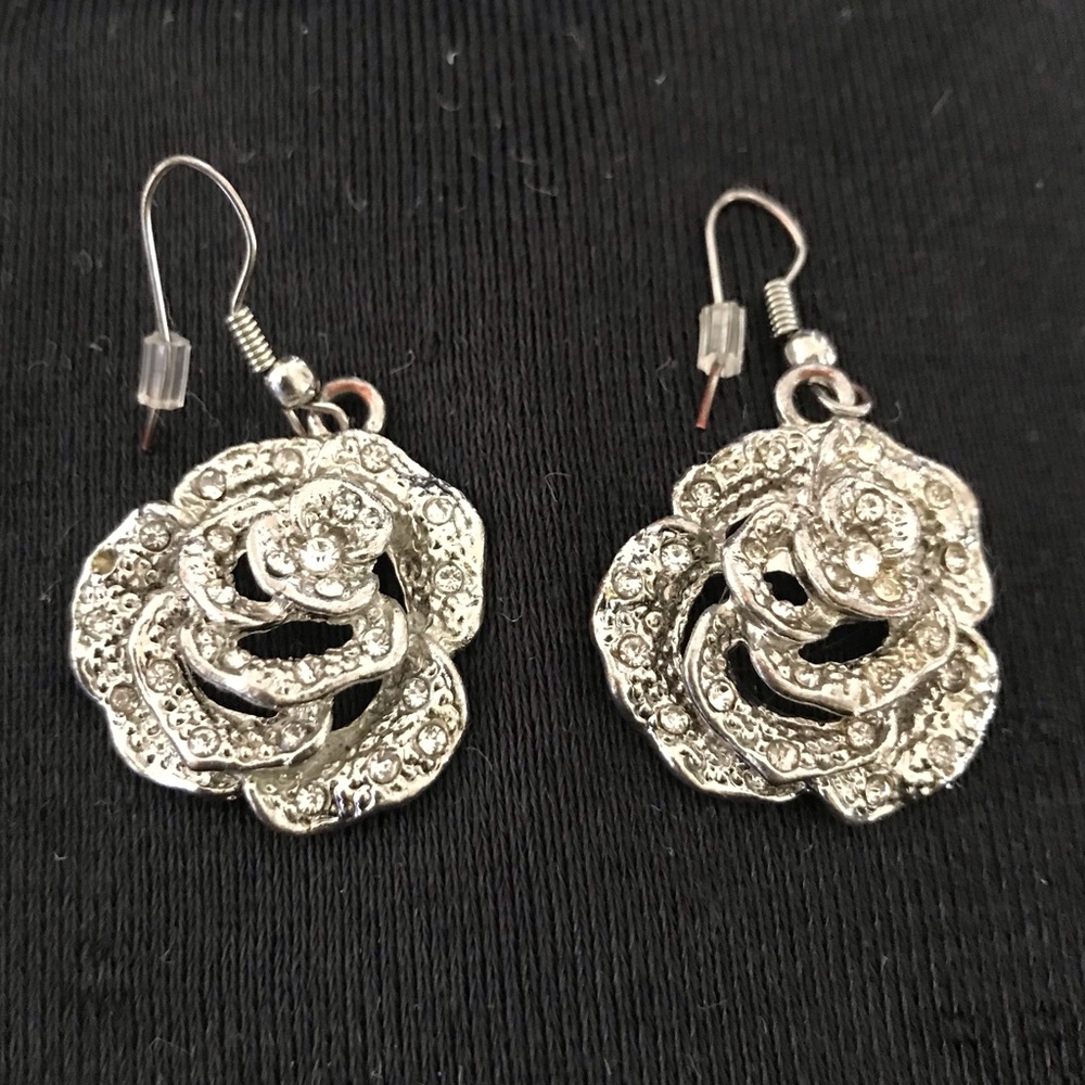 Silver Rose Dangle Earrings